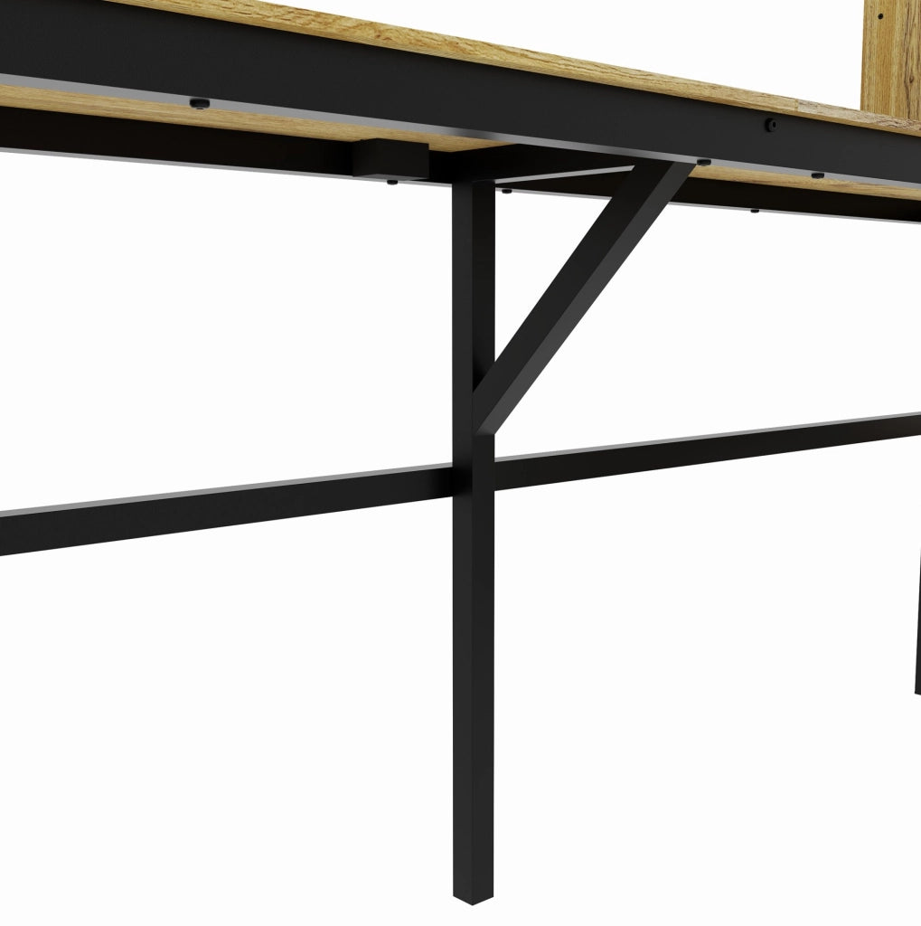 Letto a soppalco 90x200 cm con scrivania; vani contenitore e porta USB; nero; metallo e MDF