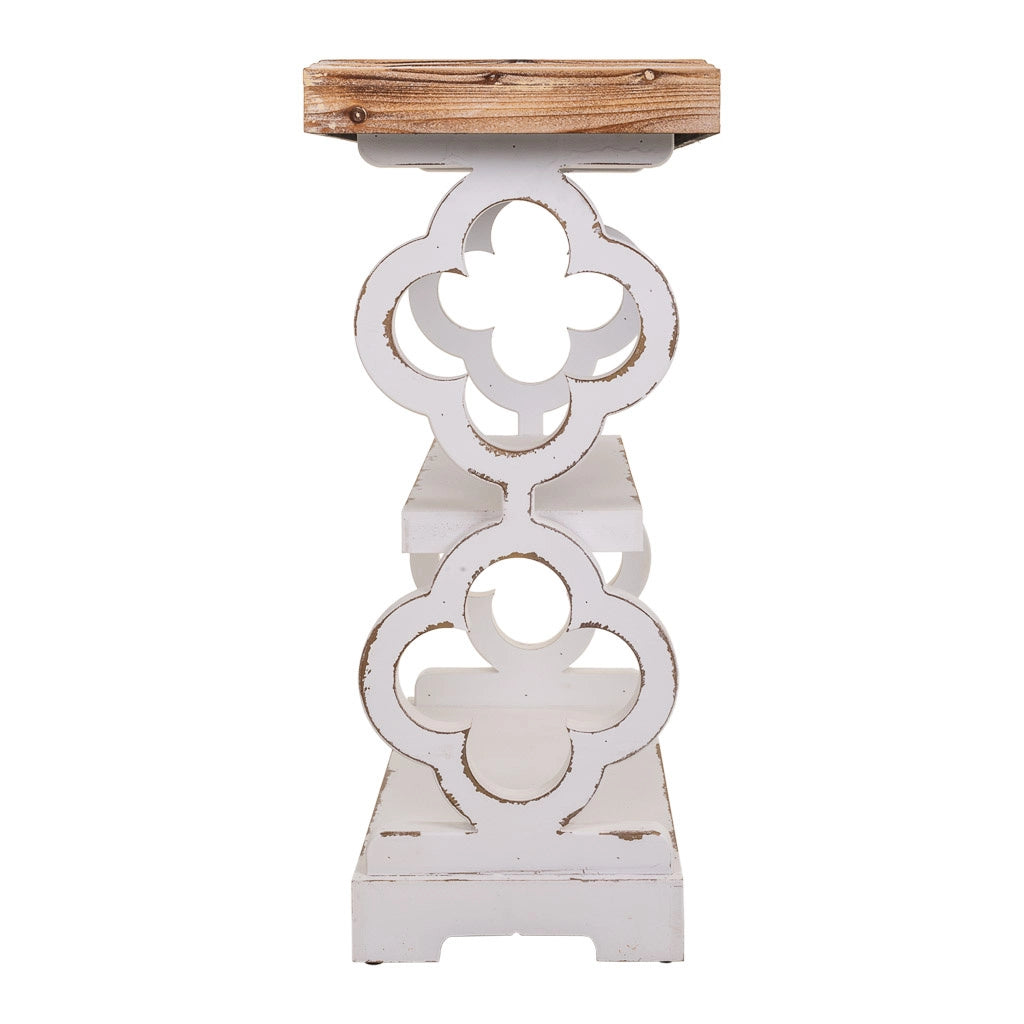 Mobile da ingresso in legno bianco intagliato 80x36x83h
