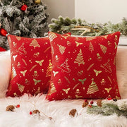 Set di 2 coprisacco da divano in seta rossa dorata con motivo di albero di Natale, dimensioni 50x50 cm.