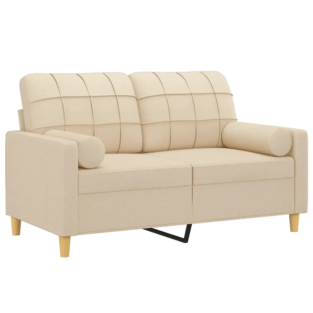 Divano a 2 Posti con Cuscini-Sofa 2 Posti con Cuscini Crema 120 cm in Tessuto 960126