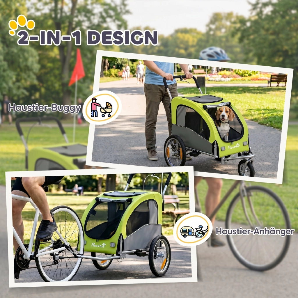 Rimorchio per Cani Pieghevole 2in1 ¨C Xylo ¨C Verde, Max 20kg
