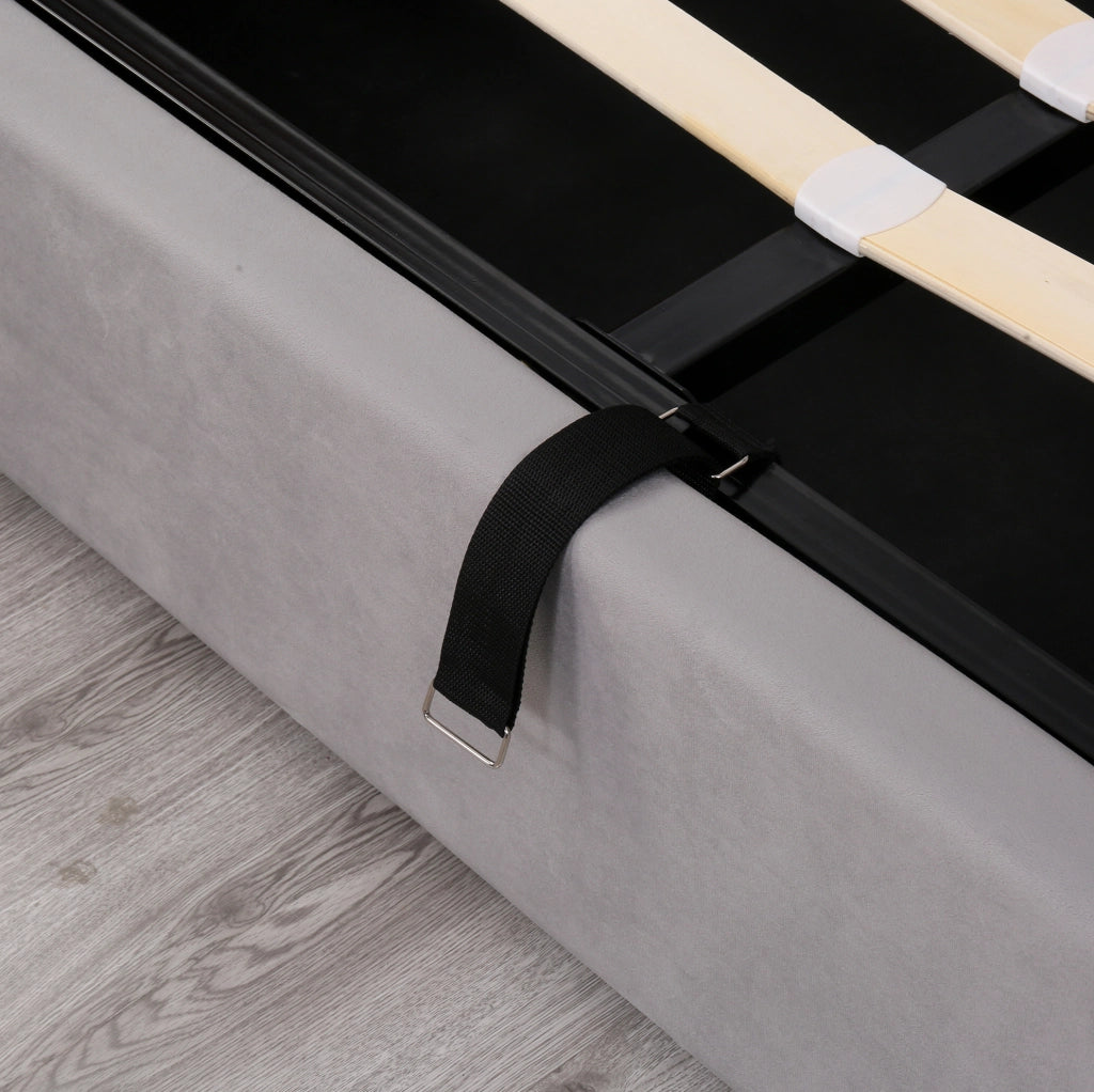 Letto matrimoniale imbottito con contenitore 140x190 cm in velluto grigio