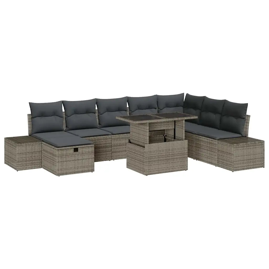 Set Divano da Giardino 9 pcs Grigio polyrattan