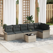 Set Divano da Giardino da 7 Pezzi con Cuscini Grigio Polyrattan