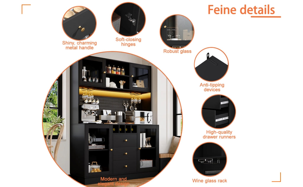 Mobile Colonna Cucina/Soggiorno con LED, Portabottiglie e Ripiani ¨C MINIMAL ¨C Nero