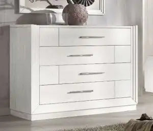 Comò moderno mod Asia in legno di frassino color bianco anticato