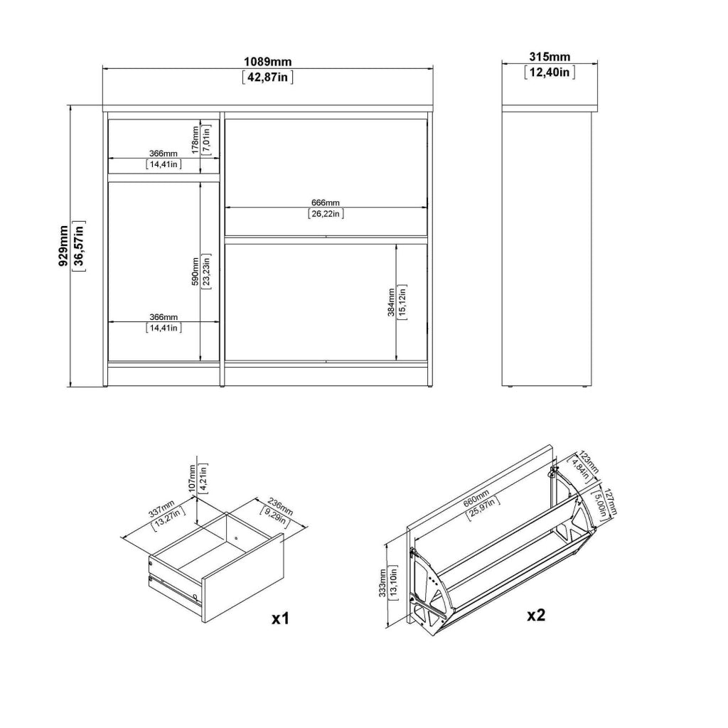 Scarpiera Todd, Mobile portascarpe, Armadio da ingresso multiuso, Mobiletto per calzature, 109x32 h93 cm, Cemento e Bianco lucido
