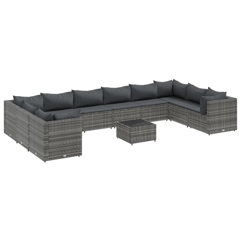 Set Divani da Giardino 11 pz con Cuscini in Polyrattan Grigio