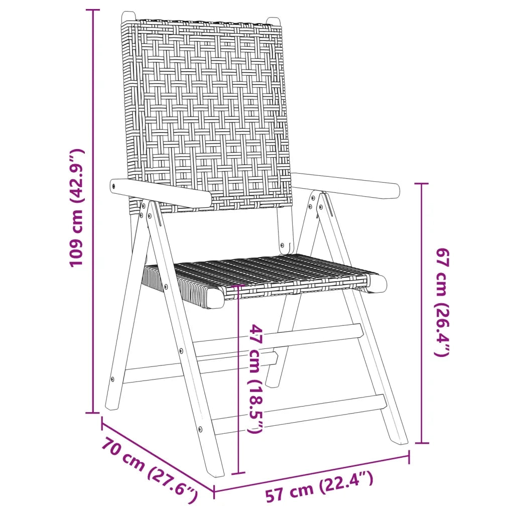 Sedie Giardino Reclinabili 6pz Nere Polyrattan e Legno Massello 3214521