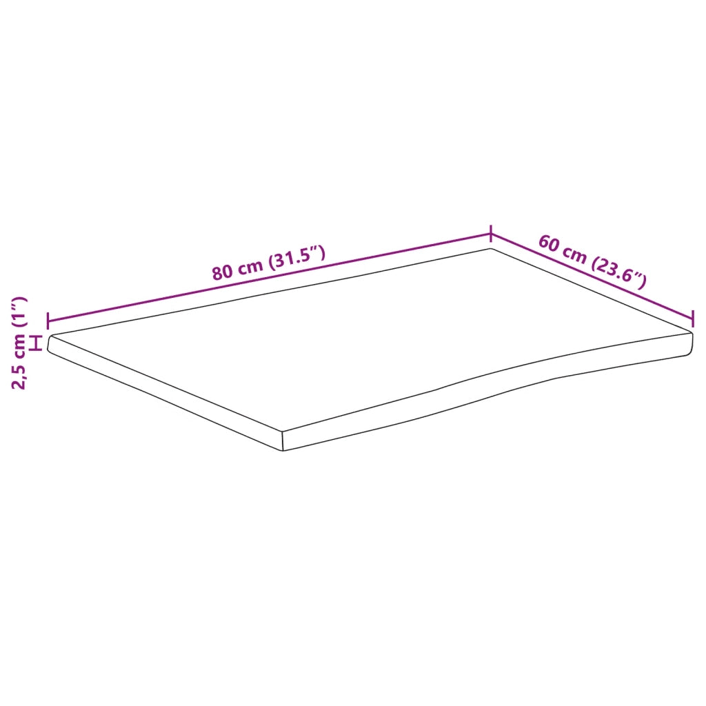 Piano per Tavolo 80x60x2,5cm Bordi Vivi in Legno Massello Mango 370764