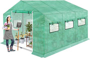 Serra da giardino in pellicola, 4,5 x 2 x 2 m, con porta e lontano, per pomodori, per piante da giardino, verde