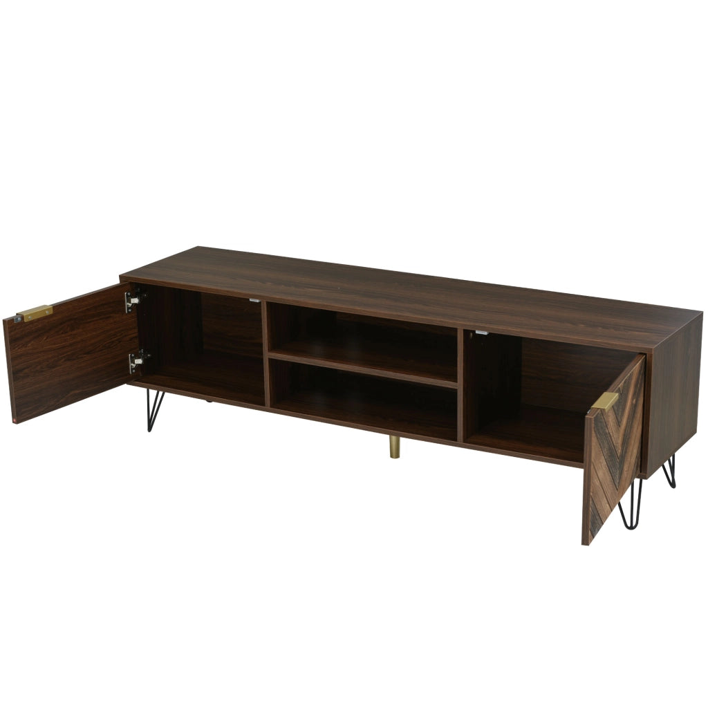 Mobile TV con 2 Ante in Legno Massello ¨C MINIMAL ¨C con Cassetti, Piedini in Ferro e Maniglie Dorate
