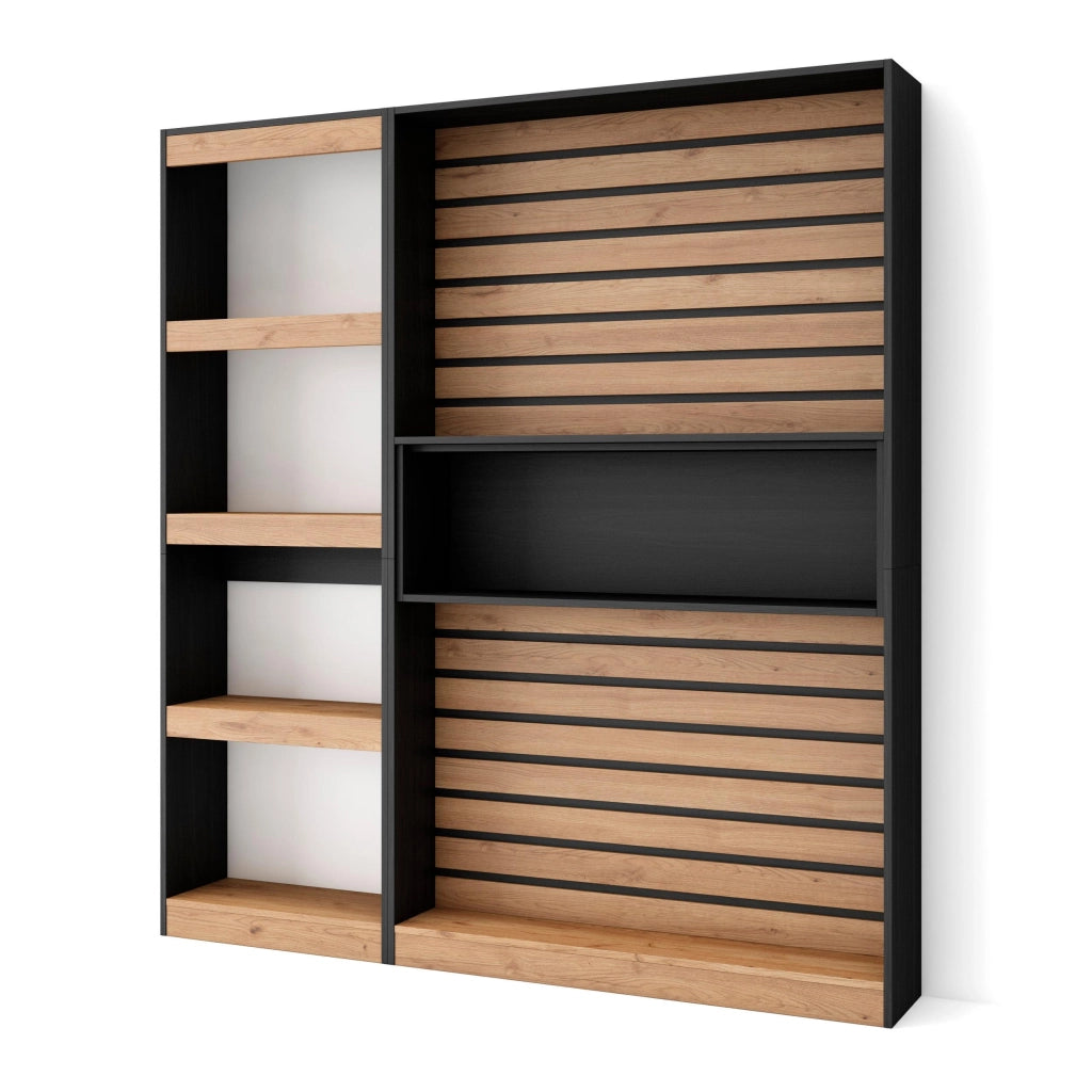 Libreria scaffale, 170x25x186cm, Soggiorno - Ufficio, Per libri, colore Rovere e nero RF2340