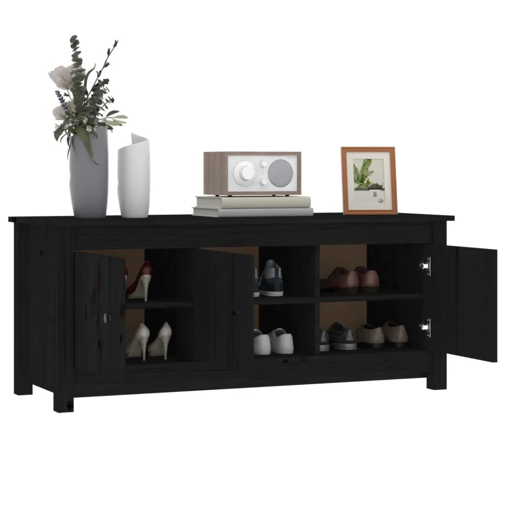 Scarpiera Nera 110x38x45,5 cm in Legno Massello di Pino