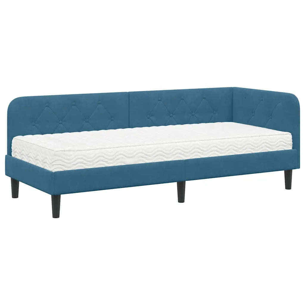Letto singolo | Letto per adulti | Cornice del letto ad angolo Blu 80 x 200 cm Velluto