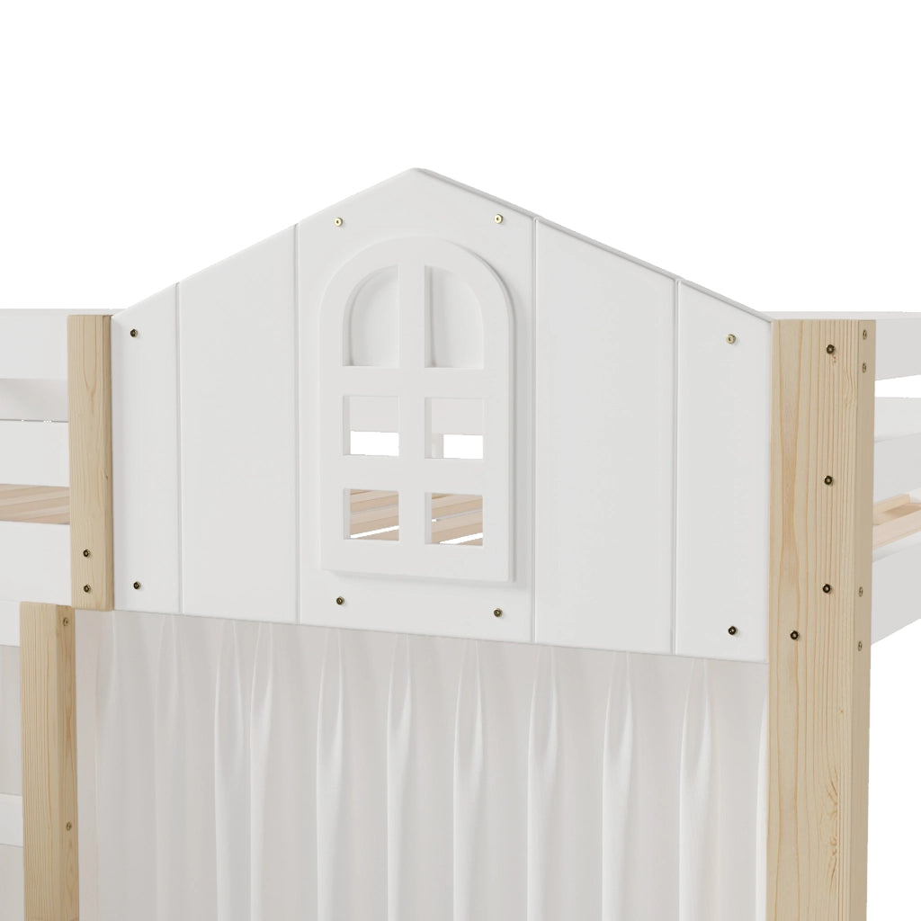 Letto a soppalco 90×200 cm con LED; scala contenitore; sponde di sicurezza; senza materasso; bianco naturale