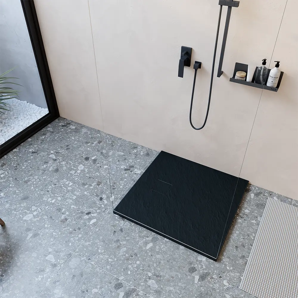 Piatto doccia 80x80 cm colore nero effetto pietra | Samos