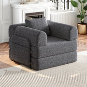 Divano letto singolo 2 in 1 in ciniglia grigio con vano nel bracciolo
