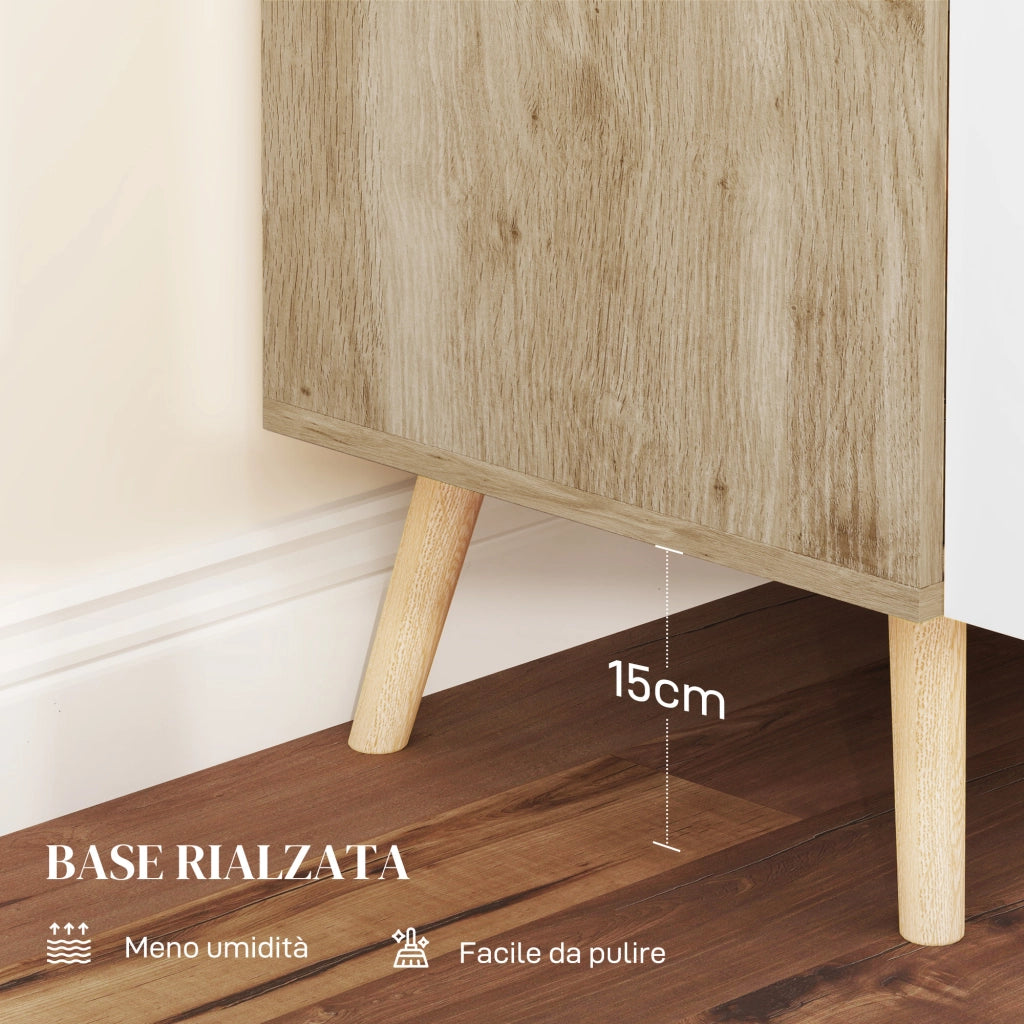 Mobile Multiuso 76x41.2x74 cm con Ripiano Regolabile e Piedini Alti in Legno Bianco e Rovere