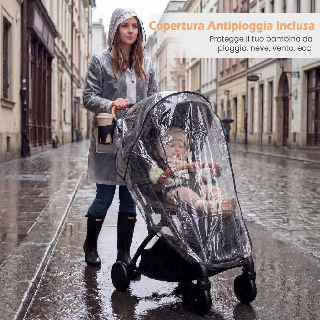 Passeggino Leggero per Neonati con Tettuccio, Schienale e Poggiapiedi Reclinabili, Passeggino Pieghevole con Portabicchieri, Cestello Portaoggetti, per Bambini 0-3 Anni (Nero)