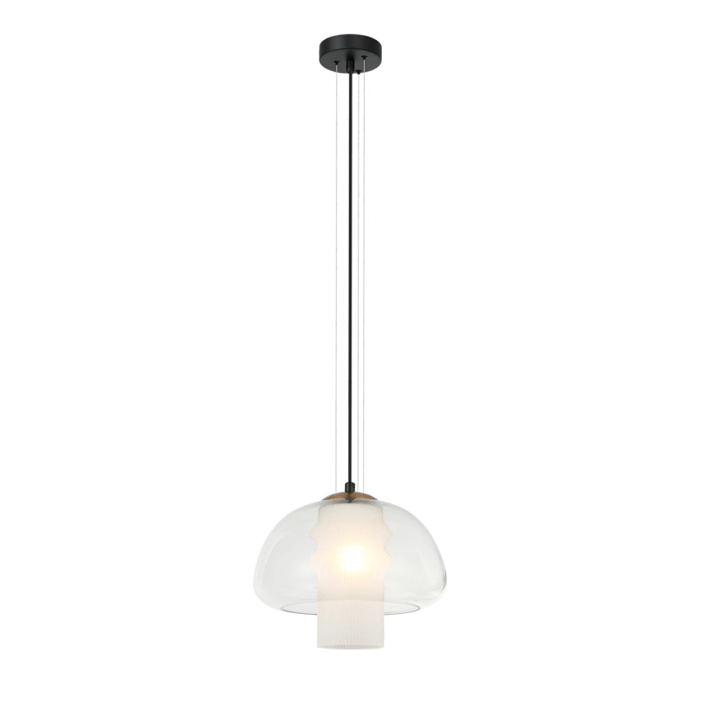 Sospensione Italux FEDER nera vetro doppio E27 40W
