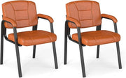 Set di 2 Sedie da Ufficio, Sedia per Sala d'Attesa con Struttura in Metallo, Braccioli Imbottiti, Sedia da Ospiti per Ufficio Riunioni, Portata 180kg (Marrone)