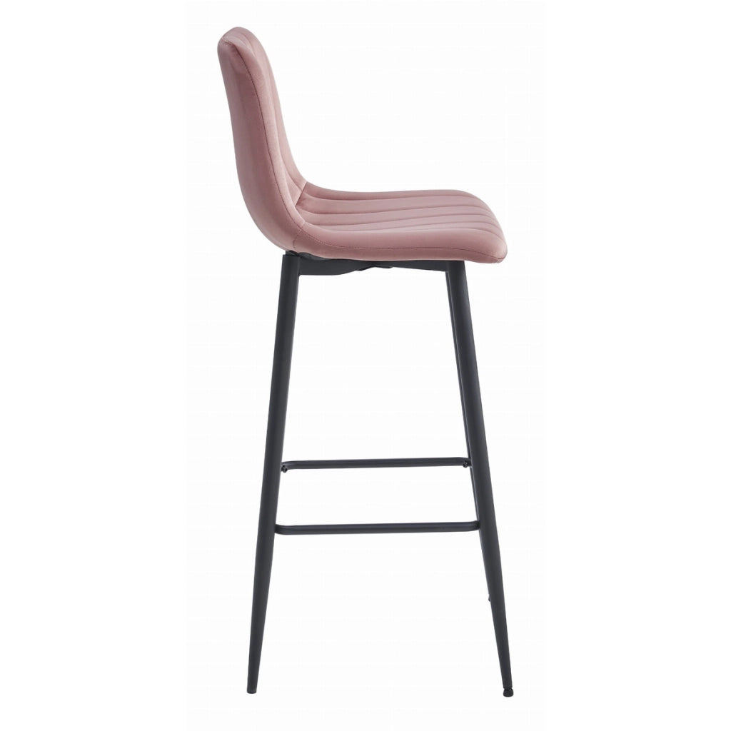 Sgabello alto Pozza in velluto rosa antico e acciaio nero