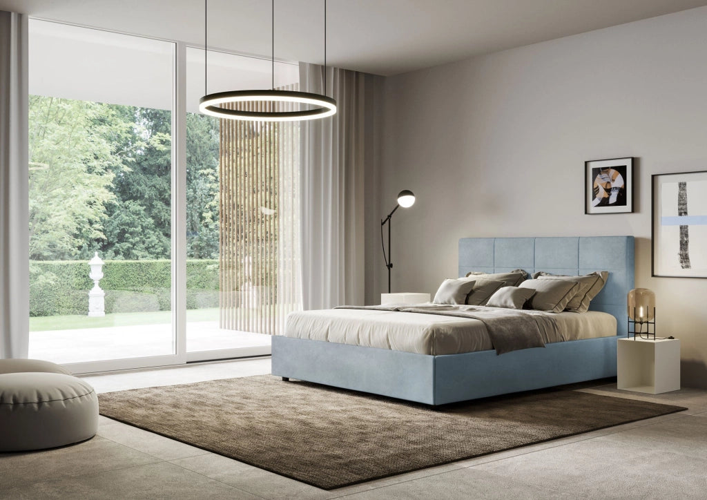 Letto Matrimoniale 160x200 cm con Rete e Contenitore Mika Azzurro