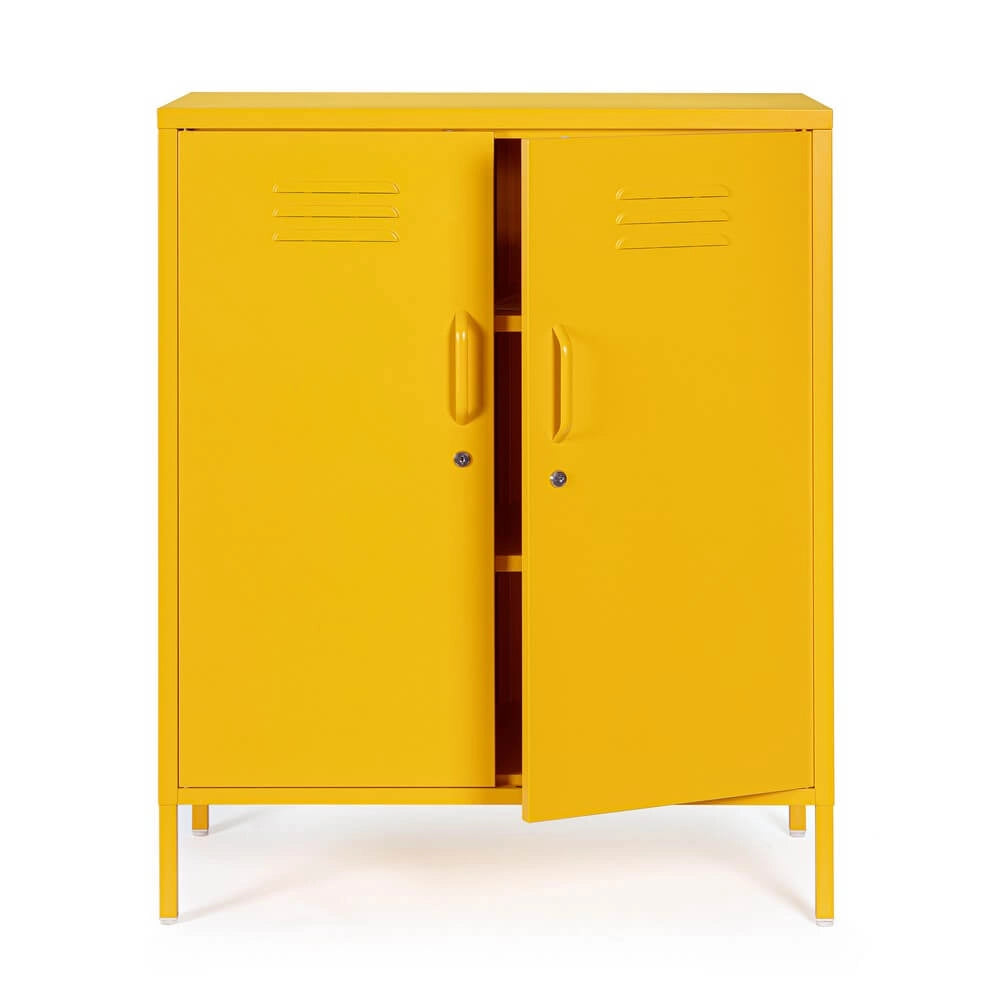 Credenza in Acciaio a 2 Ante Stile Industriale con Ripiani - CLIFTON