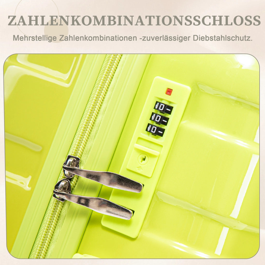 Set composto da due valigette girevoli in PC da 14"/20" con lucchetto a combinazione e trousse per cosmetici da 14" (verde)