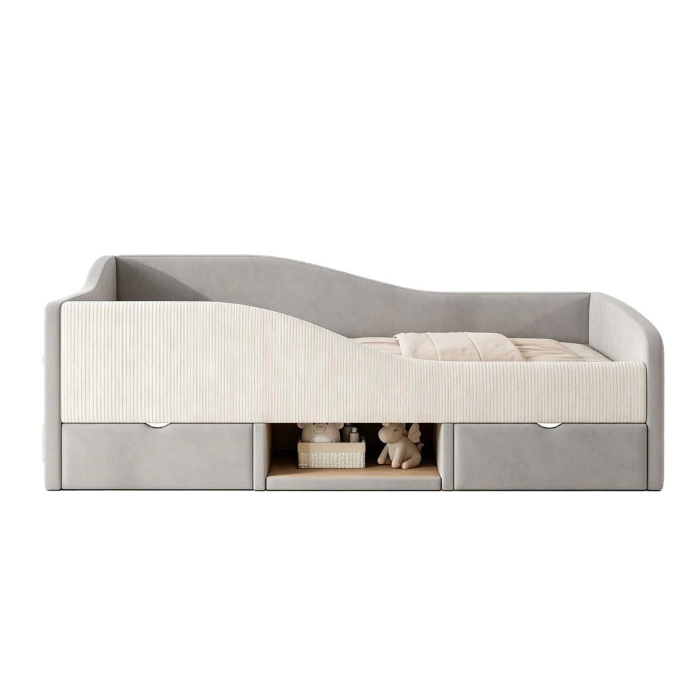 Letto imbottito per bambini con cassetti ¨C Minimal ¨C grigio velluto 90x190 cm