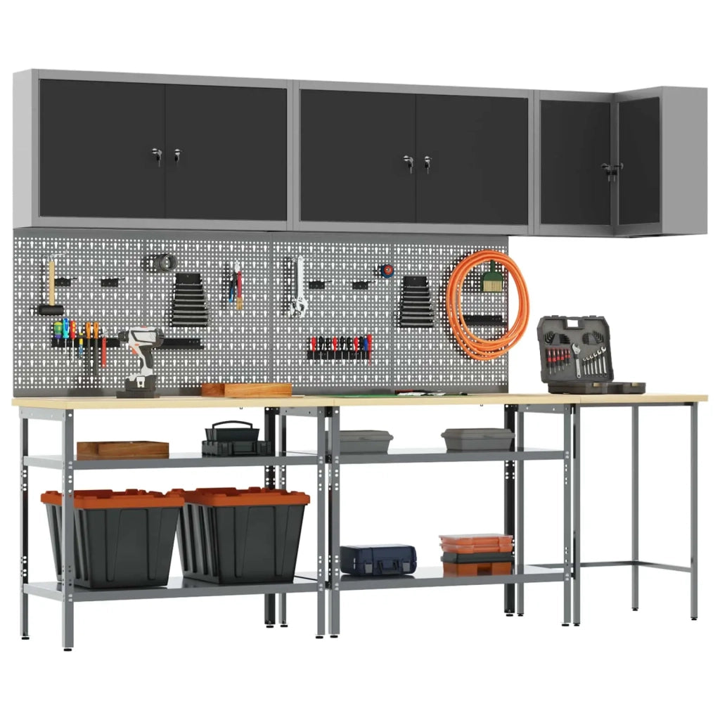 Set di mobili da lavoro con lo scaffale 10 pcs Nero e Grigio 3321514