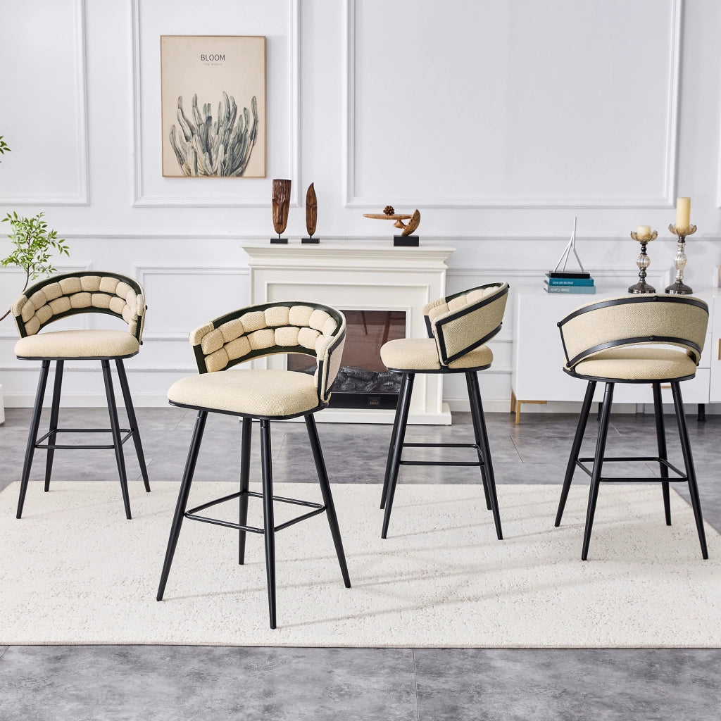 Set 4 Sgabelli da Bar in Velluto Beige ¨C MINIMAL ¨C Gambe in Ferro Nero, Stile Moderno