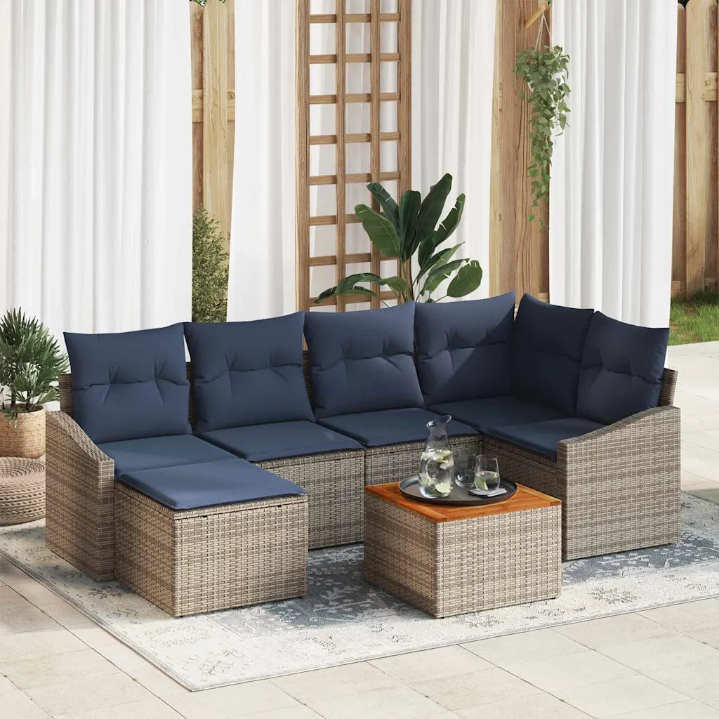 Set Divano da Giardino 7 pcs Grigio e Blu Navy polyrattan 3356526