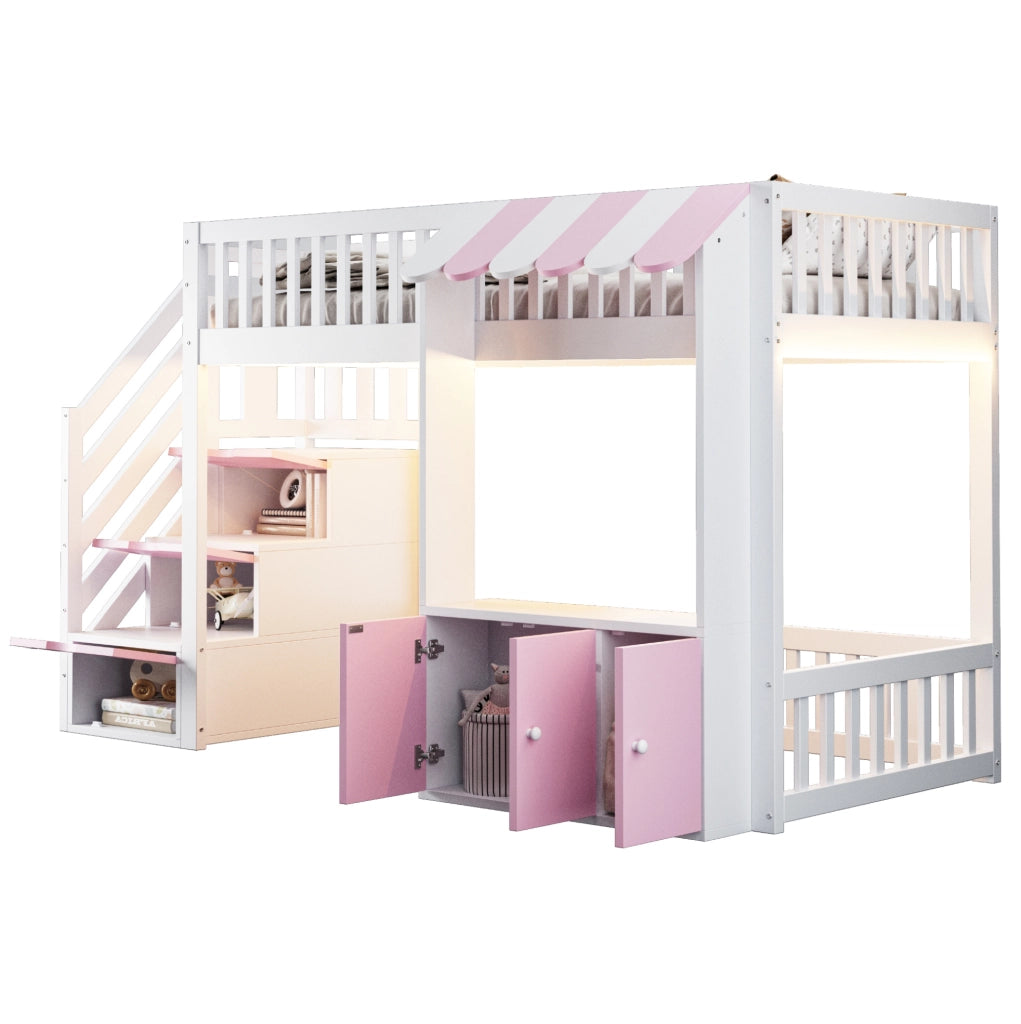 Letto a soppalco multifunzione 90 x 200 cm con luci LED