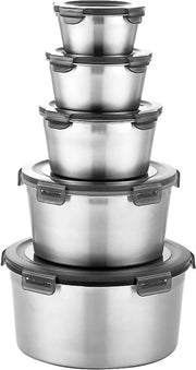 Contenitore alimentare in acciaio inossidabile con coperchi a tenuta dell'aria, 5 pezzi, box pranzo riutilizzabile Bento per il contenimento degli alimenti, impermeabile, resistente forno, congelatore e lavastoviglie.