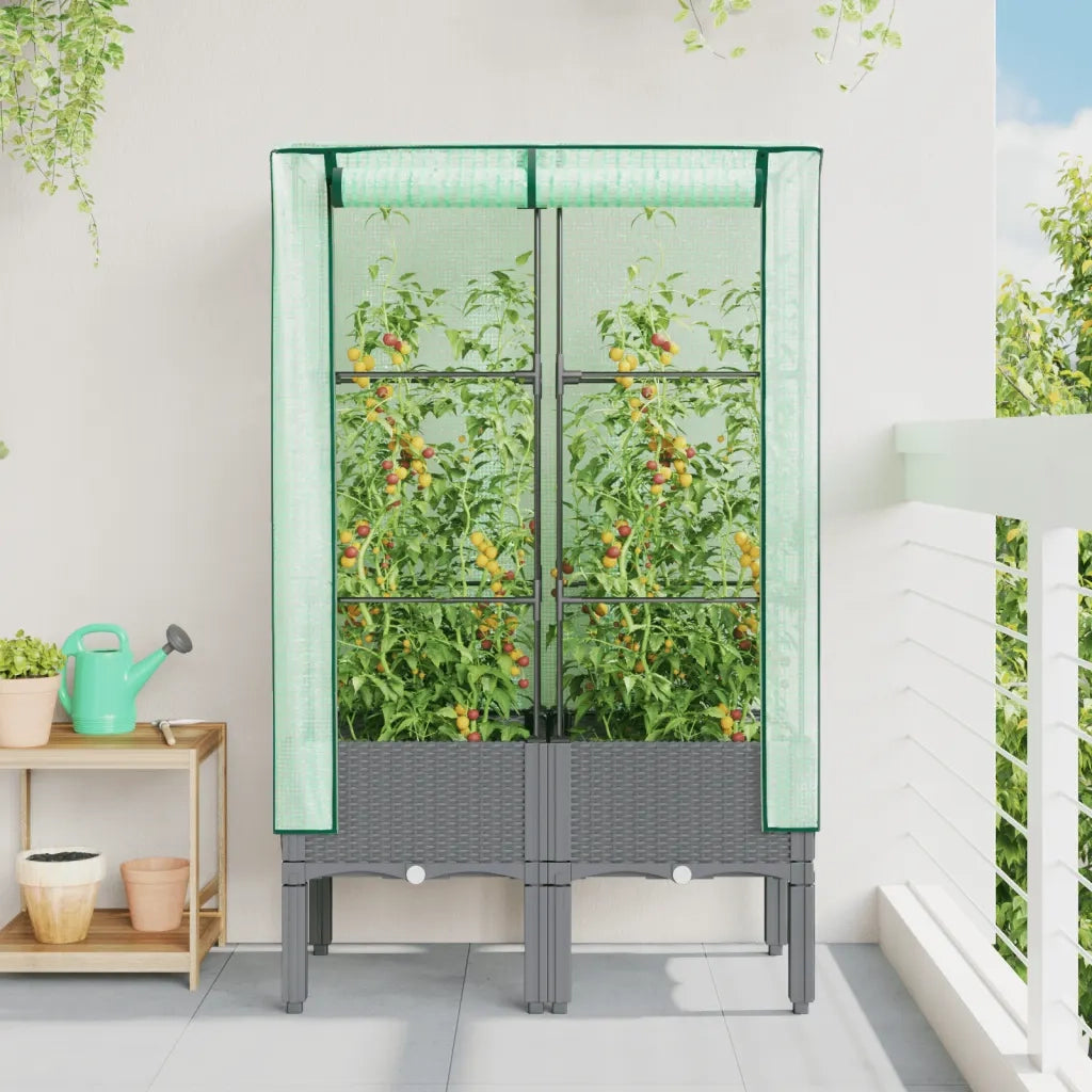 Fioriere | Cassetta per fiori | Letto Rialzato con Copertura Serra Effetto Rattan 80x40x140 cm