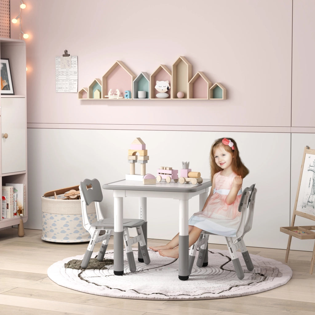 Tavolo e 2 Sedie per Bambini Regolabili in Altezza ¨C zephmum ¨C Legno e Metallo