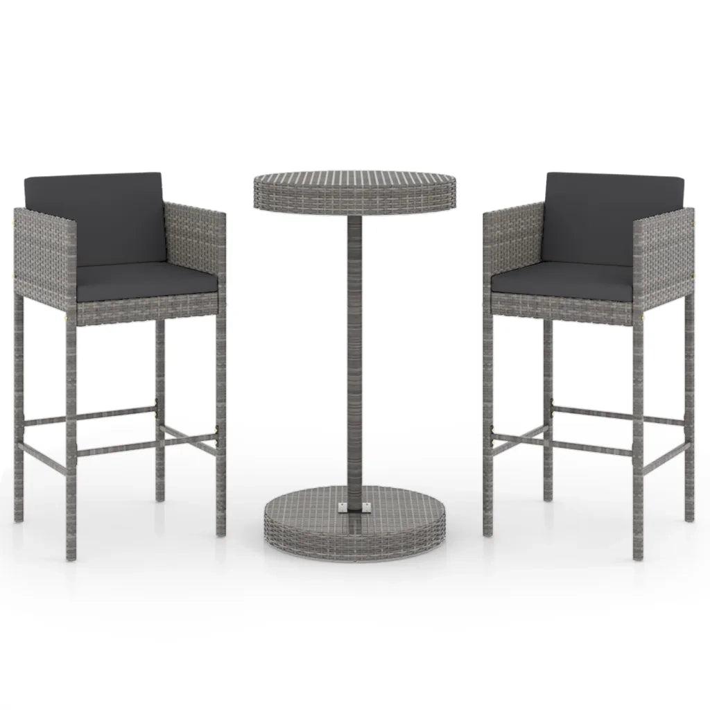 Set Bar da Giardino 3 pz con Cuscini in Polyrattan Grigio 3094773