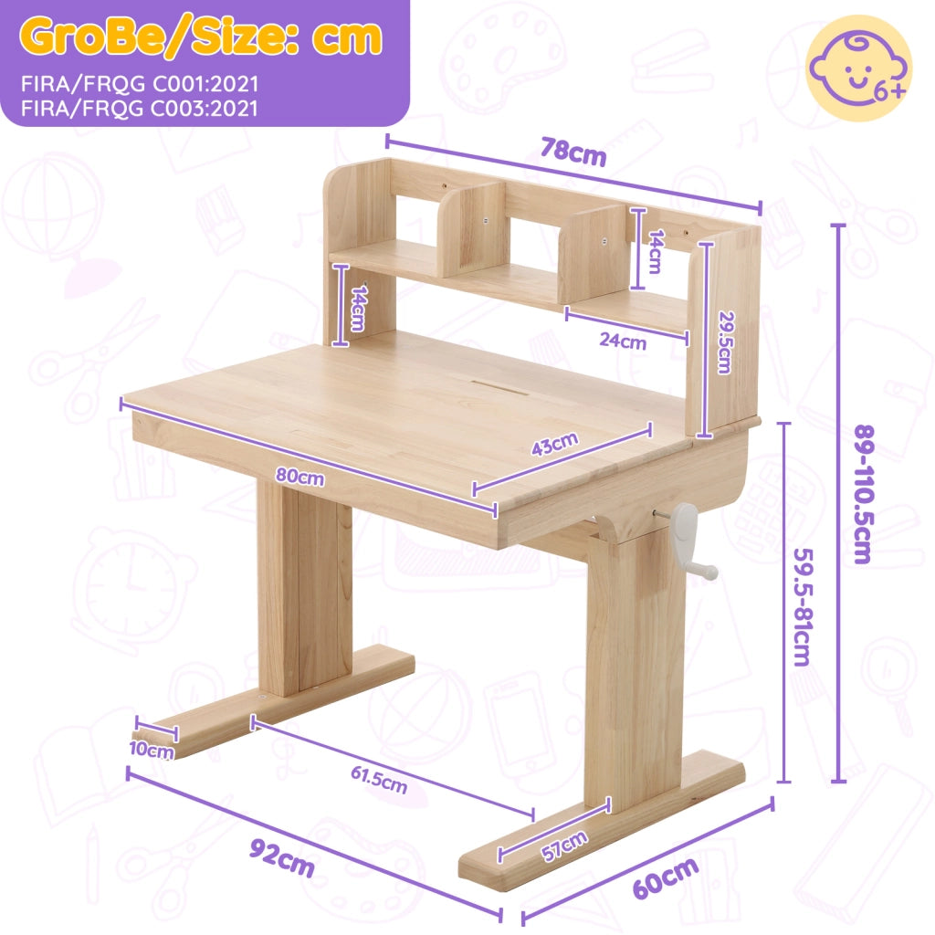 Scrivania per bambini con altezza regolabile e piano inclinabile con vani aperti in legno naturale 92,2 × 60 × 89 cm
