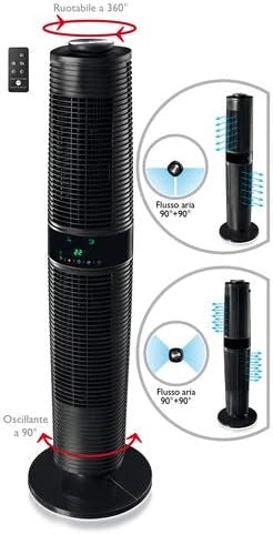 Macom enjoy & relax 994 double roto wind ventilatore multifunzione a torre con rotazione bidirezionale, 45 w, colore nero