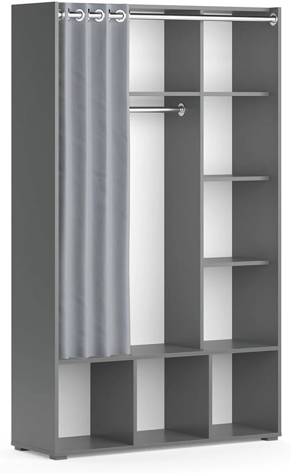 Armadio multifunzione Luigi, Bianco, 38 x 178.1 cm con binario per tendeper uno stoccaggio flessibile