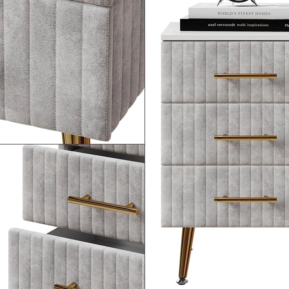 Comodino Velia, Grigio, 41 x 62 cm Set di 2