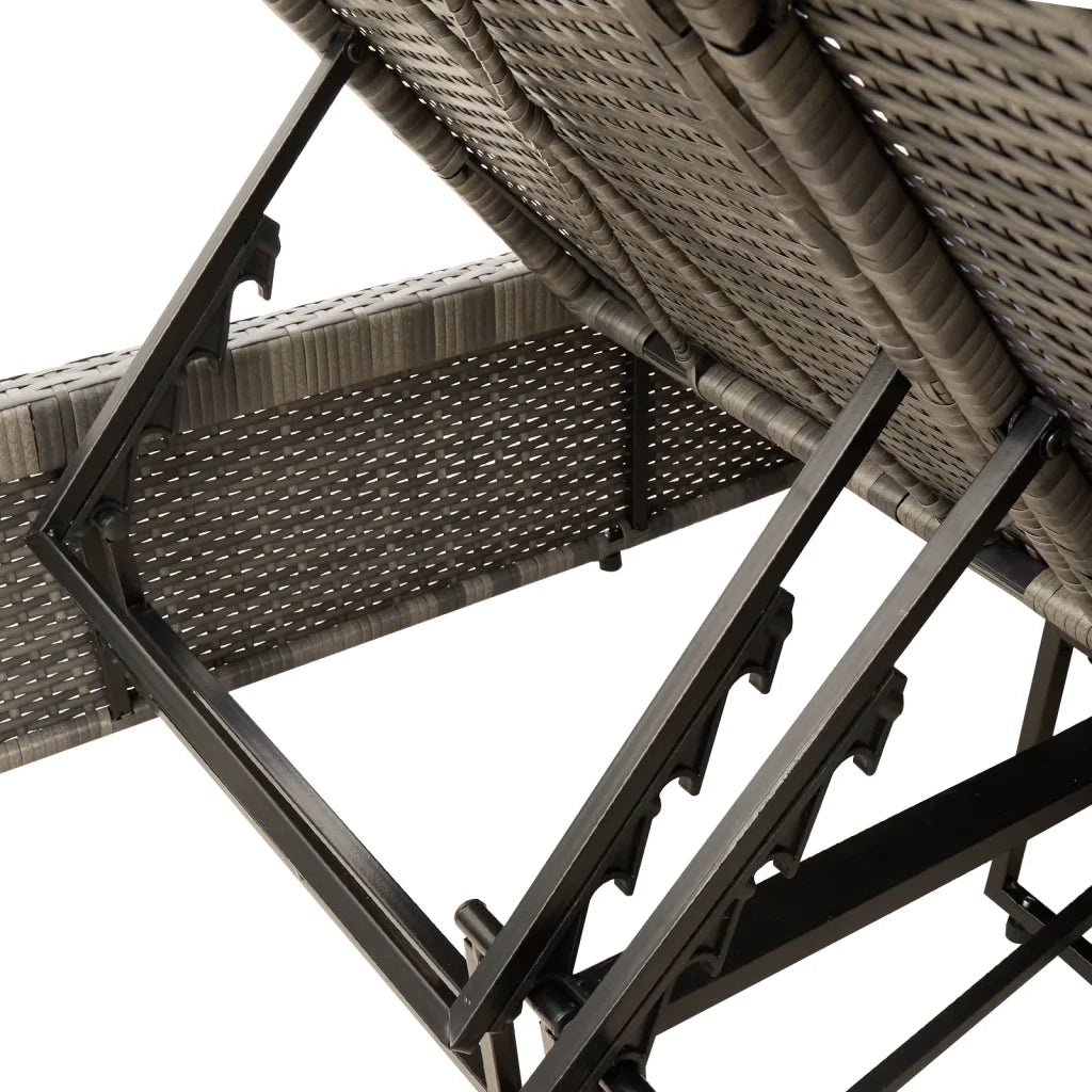 Lettino Prendisole Doppio con Cuscini Grigio in Polyrattan 368181