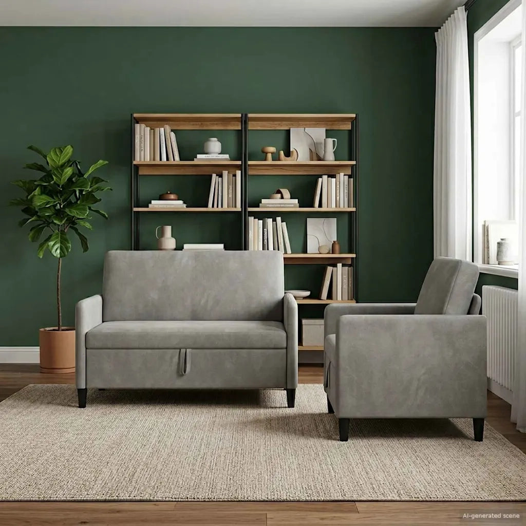 Set di Divani con Storage 2 pz Grigio Chiaro Poliestere 3429162