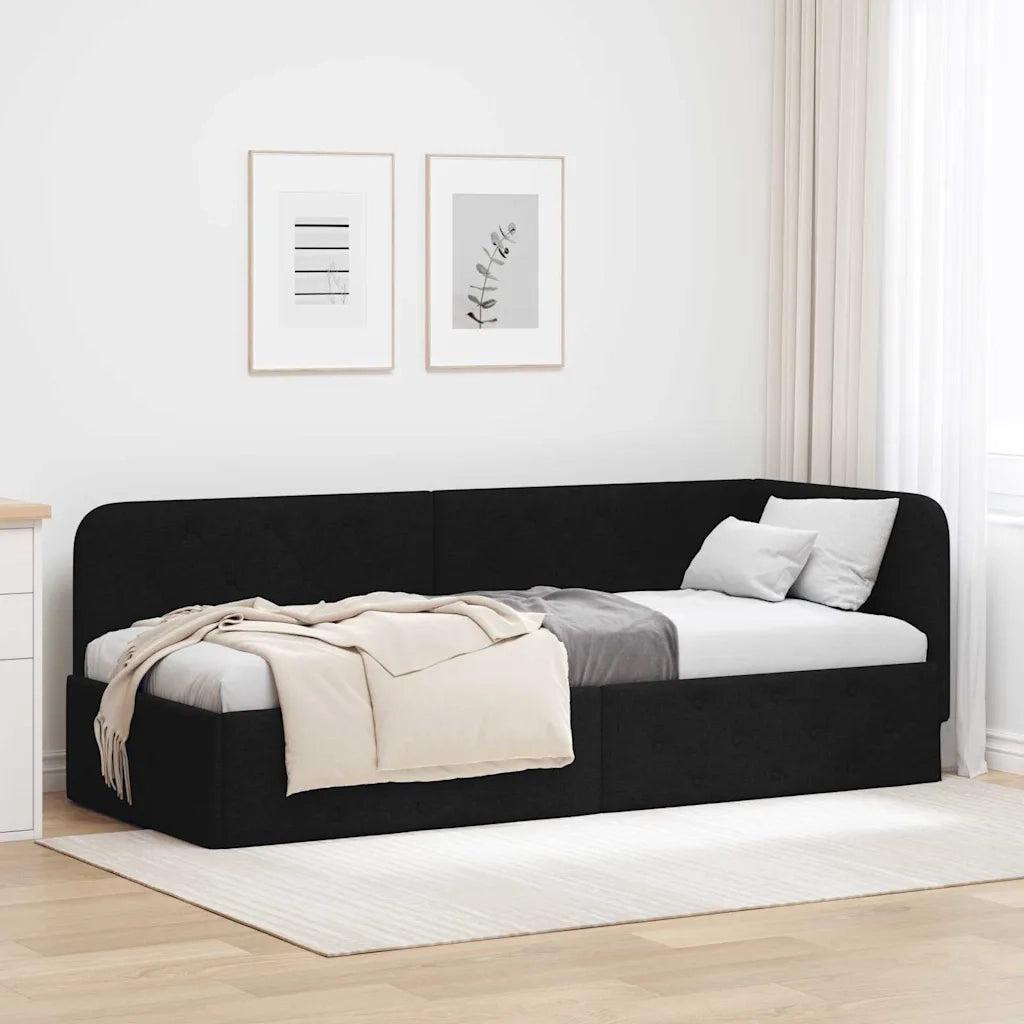 Letto singolo | Letto per adulti | Cornice del letto ad angolo Nero 80 x 200 cm Tessuto