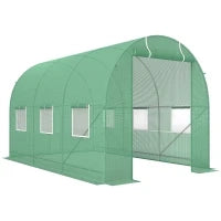 Serra per Orto a Tunnel 3.5x2x2m in PE e Metallo con 6 finestre e Porta Avvolgibile, Verde