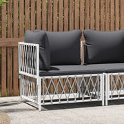 Divano Angolare Giardino con Cuscini-Sofa da Giardino-Divanetto da esterno Bianco Tessuto Intrecciato