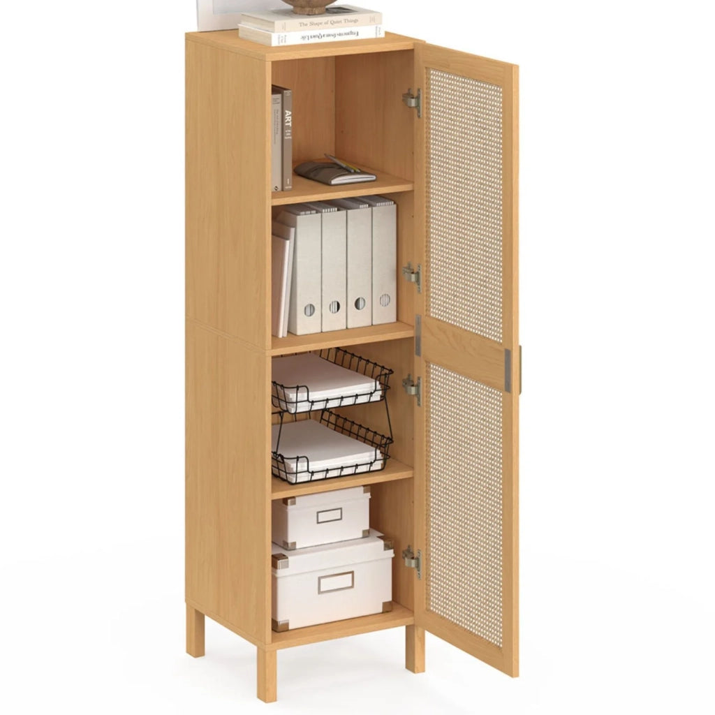 IDMarket - EDHEN Contenitore a 1 anta con ripiani in canna color legno