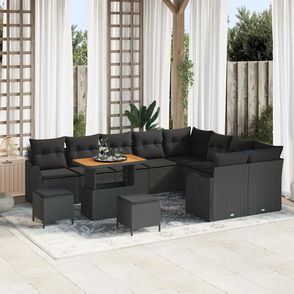 Set Divano da Giardino con cuscino con cuscino 12 pcs Nero